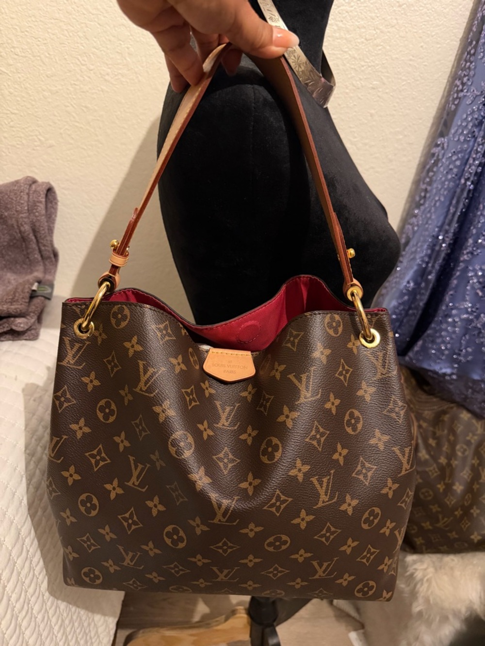 Louis Vuitton Graceful Monogram Shoulder Bag in Brown with Pink Interior - Picture 11 of 13